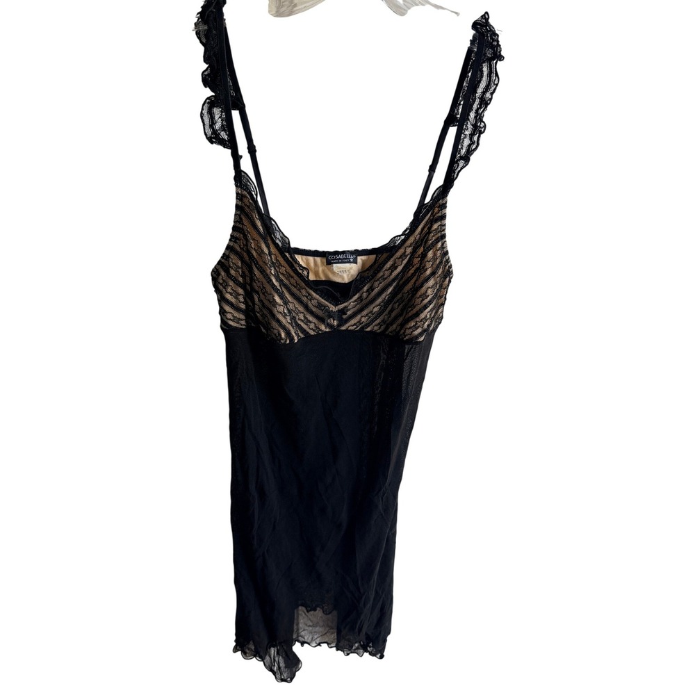 Cosabella Vintage Black Lace Mesh Chemise Slip Dress Made in Italy Medium